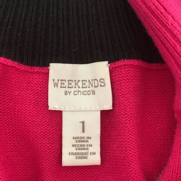 Weekends by Chico’s 1/4 Zip w/ Rhinestones Pink Women’s Sweater Size 1/ M/ 8 - Picture 4 of 10
